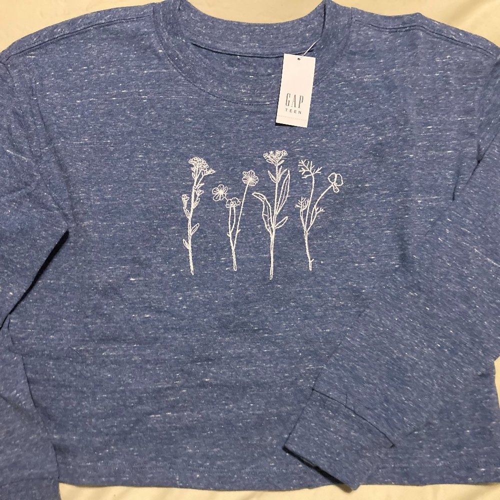 Gap Kids Organic Cotton Crop Top Shirt Girls Size 8 Medium Blue Brand New
